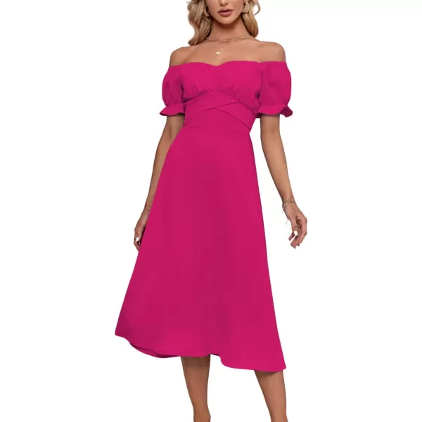LYANER Women's Off Shoulder Wrap Ruffle Puff Short Sleeve Ruched Tie Back Dress