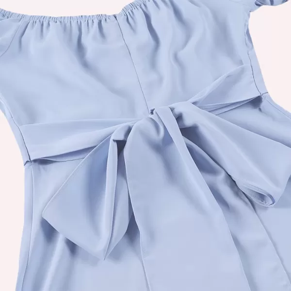 LYANER Women's Off Shoulder Wrap Ruffle Puff Short Sleeve Ruched Tie Back Dress