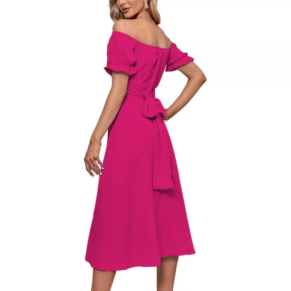 LYANER Women's Off Shoulder Wrap Ruffle Puff Short Sleeve Ruched Tie Back Dress