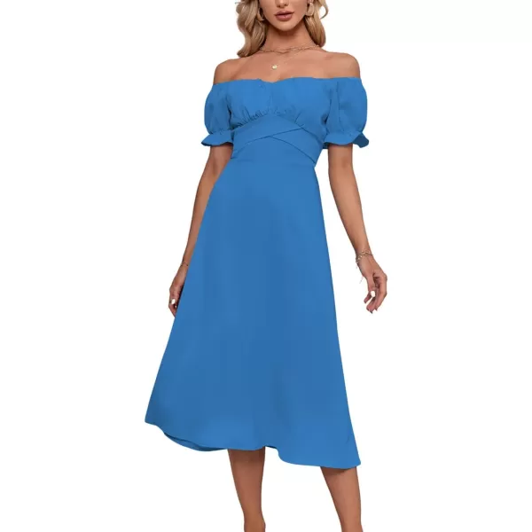 LYANER Women's Off Shoulder Wrap Ruffle Puff Short Sleeve Ruched Tie Back Dress