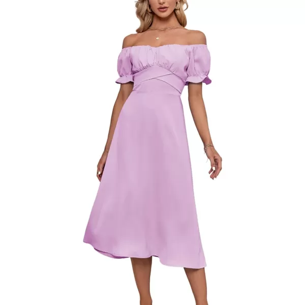 LYANER Women's Off Shoulder Wrap Ruffle Puff Short Sleeve Ruched Tie Back Dress
