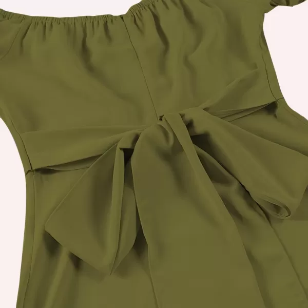 LYANER Women's Off Shoulder Wrap Ruffle Puff Short Sleeve Ruched Tie Back Dress