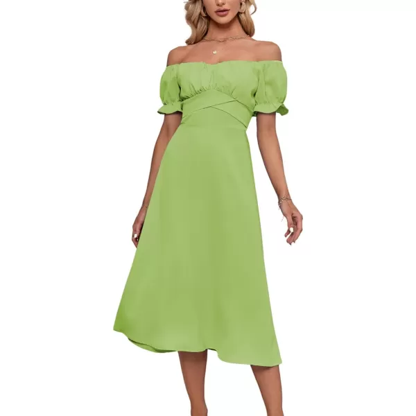 LYANER Women's Off Shoulder Wrap Ruffle Puff Short Sleeve Ruched Tie Back Dress