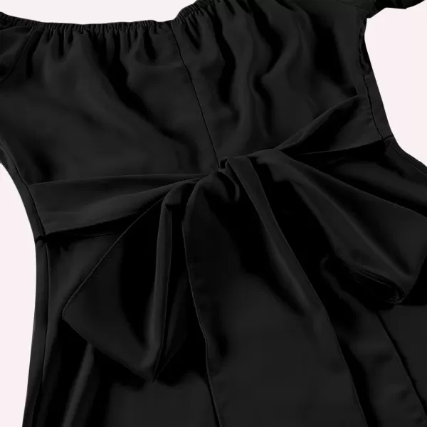 LYANER Women's Off Shoulder Wrap Ruffle Puff Short Sleeve Ruched Tie Back Dress