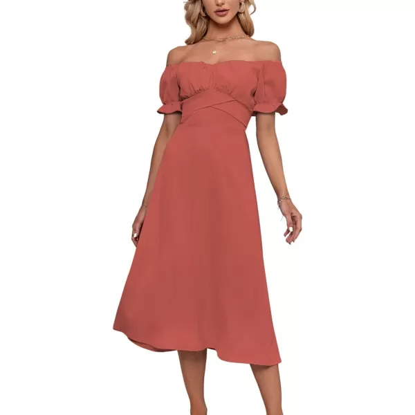 LYANER Women's Off Shoulder Wrap Ruffle Puff Short Sleeve Ruched Tie Back Dress