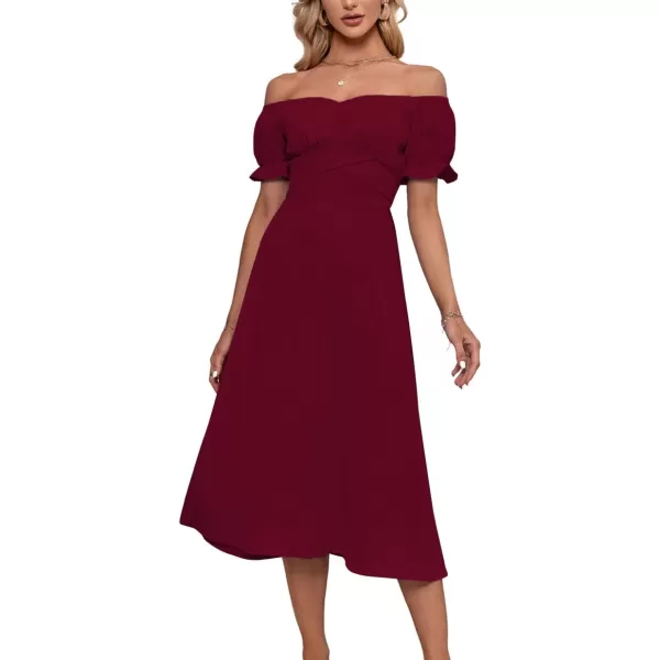 LYANER Women's Off Shoulder Wrap Ruffle Puff Short Sleeve Ruched Tie Back Dress