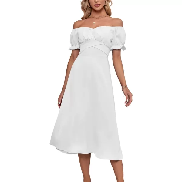 LYANER Women's Off Shoulder Wrap Ruffle Puff Short Sleeve Ruched Tie Back Dress