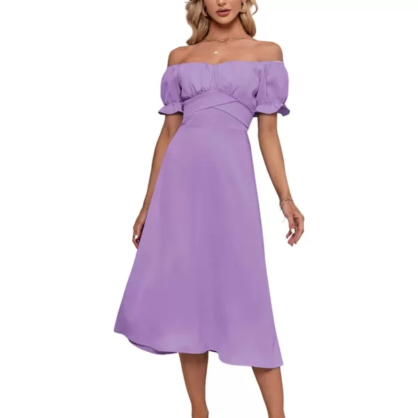 LYANER Women's Off Shoulder Wrap Ruffle Puff Short Sleeve Ruched Tie Back Dress