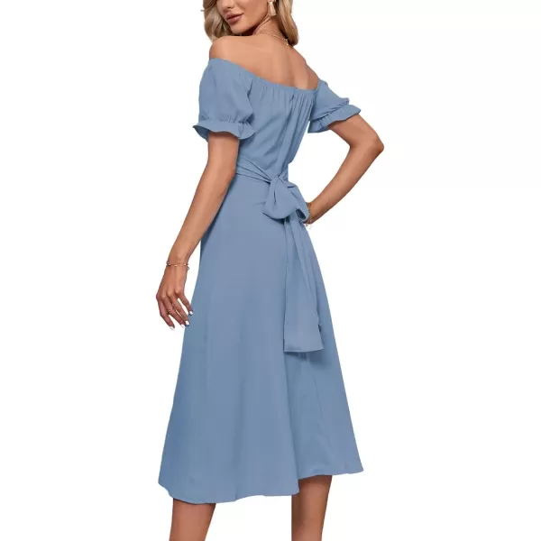 LYANER Women's Off Shoulder Wrap Ruffle Puff Short Sleeve Ruched Tie Back Dress
