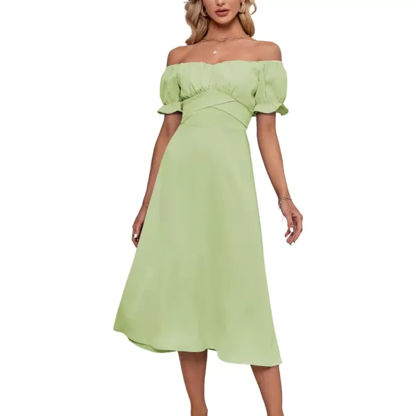 LYANER Women's Off Shoulder Wrap Ruffle Puff Short Sleeve Ruched Tie Back Dress