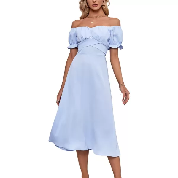 LYANER Women's Off Shoulder Wrap Ruffle Puff Short Sleeve Ruched Tie Back Dress