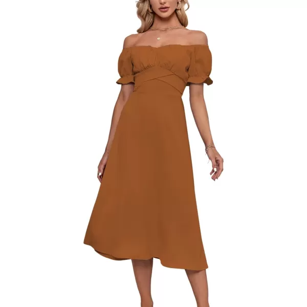 LYANER Women's Off Shoulder Wrap Ruffle Puff Short Sleeve Ruched Tie Back Dress