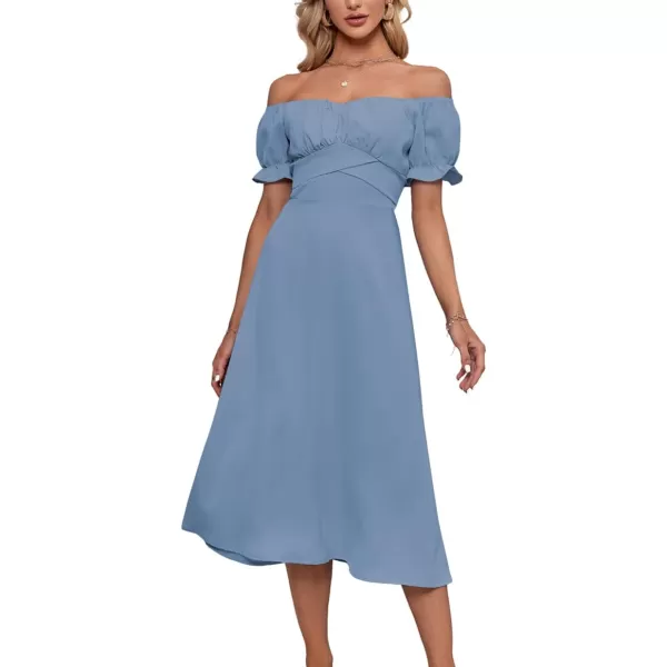 LYANER Women's Off Shoulder Wrap Ruffle Puff Short Sleeve Ruched Tie Back Dress