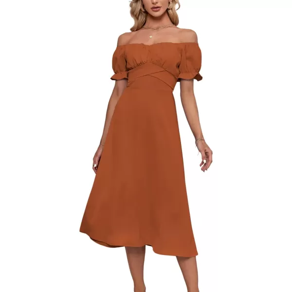 LYANER Women's Off Shoulder Wrap Ruffle Puff Short Sleeve Ruched Tie Back Dress