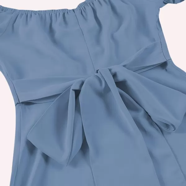 LYANER Women's Off Shoulder Wrap Ruffle Puff Short Sleeve Ruched Tie Back Dress