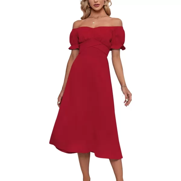 LYANER Women's Off Shoulder Wrap Ruffle Puff Short Sleeve Ruched Tie Back Dress