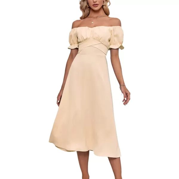 LYANER Women's Off Shoulder Wrap Ruffle Puff Short Sleeve Ruched Tie Back Dress