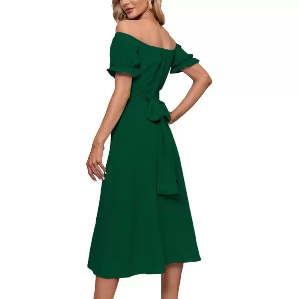 LYANER Women's Off Shoulder Wrap Ruffle Puff Short Sleeve Ruched Tie Back Dress