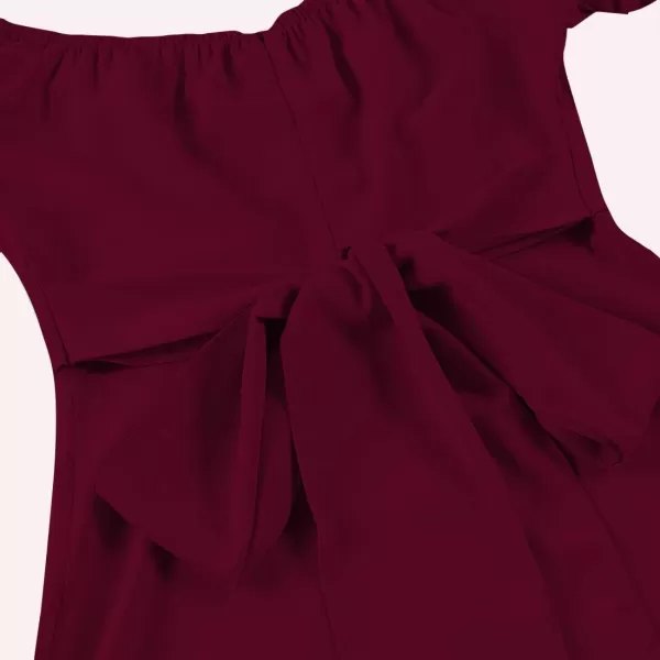 LYANER Women's Off Shoulder Wrap Ruffle Puff Short Sleeve Ruched Tie Back Dress