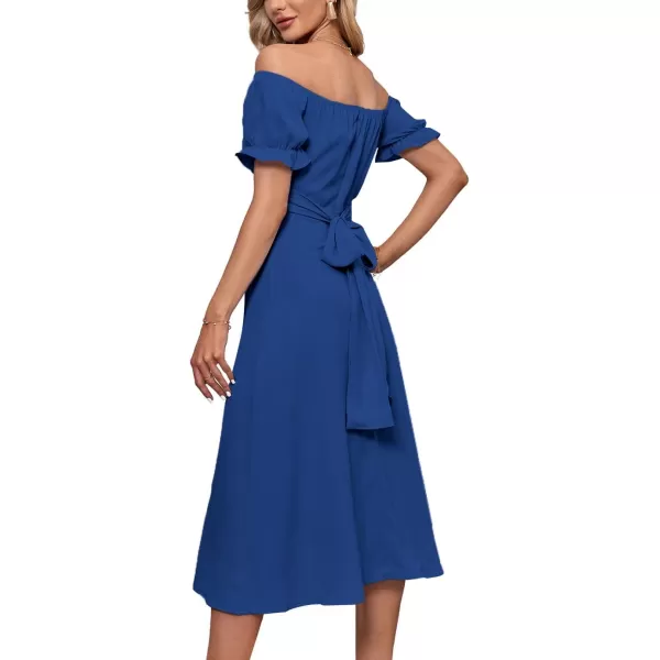 LYANER Women's Off Shoulder Wrap Ruffle Puff Short Sleeve Ruched Tie Back Dress