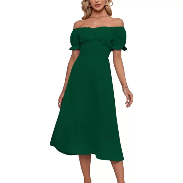 LYANER Women's Off Shoulder Wrap Ruffle Puff Short Sleeve Ruched Tie Back Dress
