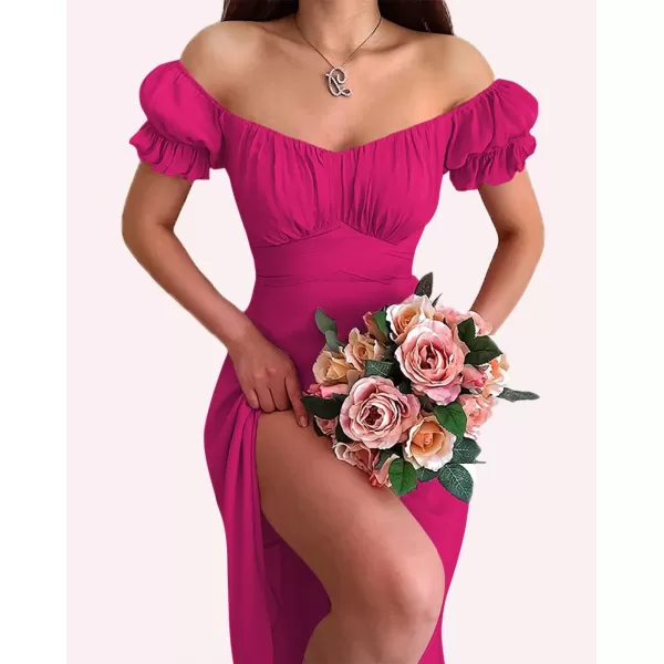 LYANER Women's Off Shoulder Wrap Ruffle Puff Short Sleeve Ruched Tie Back Dress