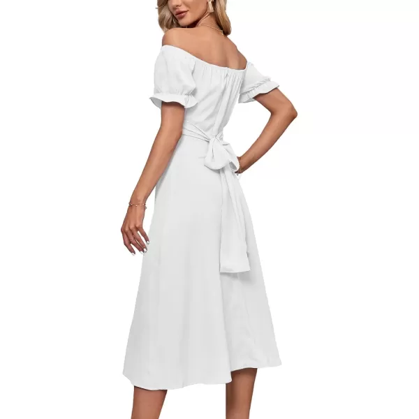 LYANER Women's Off Shoulder Wrap Ruffle Puff Short Sleeve Ruched Tie Back Dress
