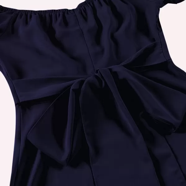 LYANER Women's Off Shoulder Wrap Ruffle Puff Short Sleeve Ruched Tie Back Dress
