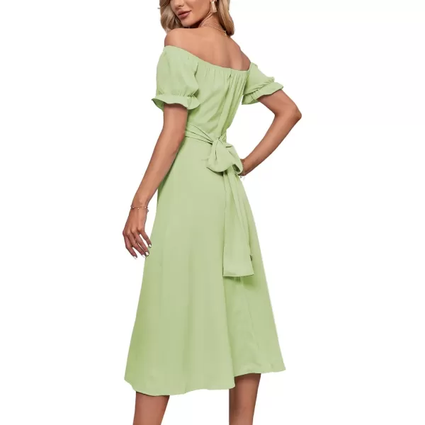 LYANER Women's Off Shoulder Wrap Ruffle Puff Short Sleeve Ruched Tie Back Dress