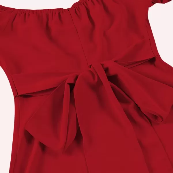 LYANER Women's Off Shoulder Wrap Ruffle Puff Short Sleeve Ruched Tie Back Dress