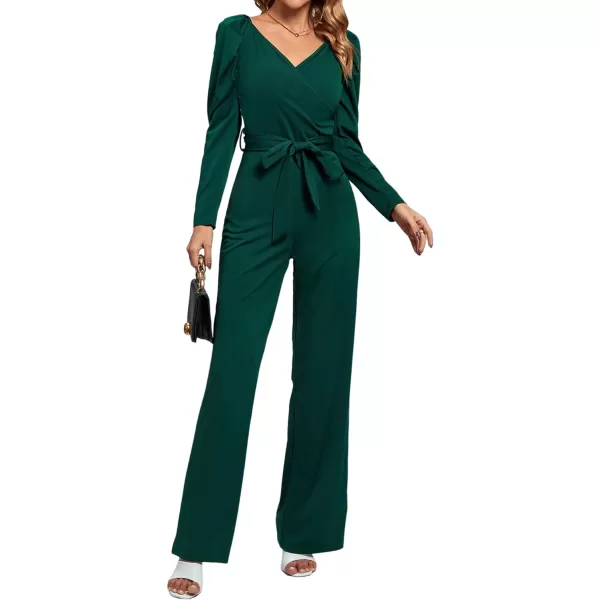 LYANER Women's One Piece Outfit Long Sleeve Wrap V Neck Blazer Jumpsuit Long Romper
