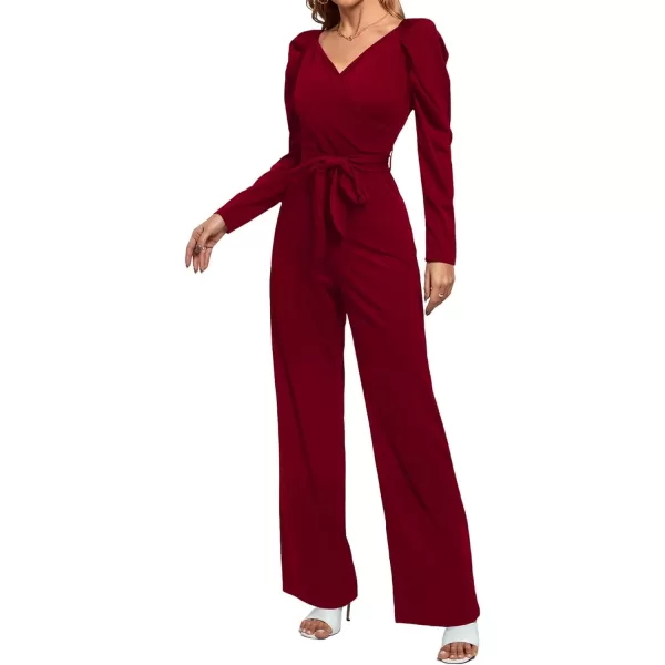 LYANER Women's One Piece Outfit Long Sleeve Wrap V Neck Blazer Jumpsuit Long Romper
