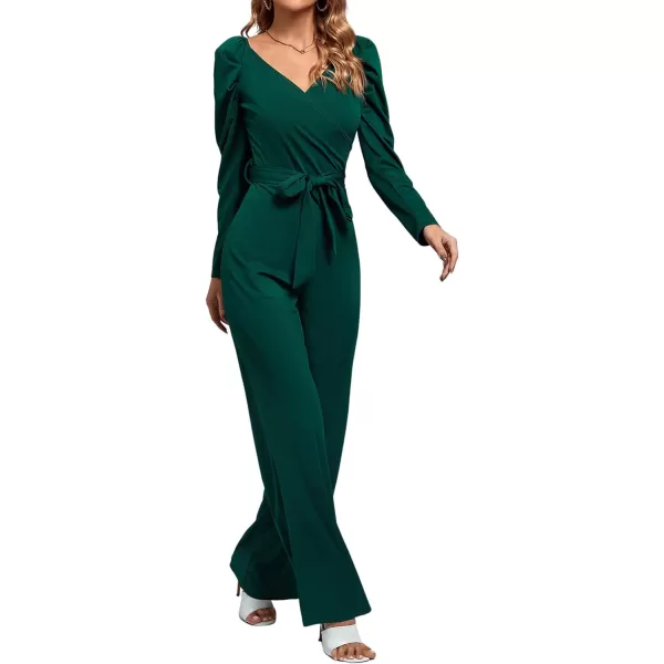 LYANER Women's One Piece Outfit Long Sleeve Wrap V Neck Blazer Jumpsuit Long Romper