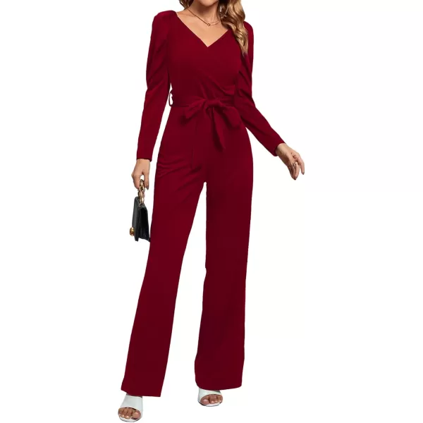 LYANER Women's One Piece Outfit Long Sleeve Wrap V Neck Blazer Jumpsuit Long Romper