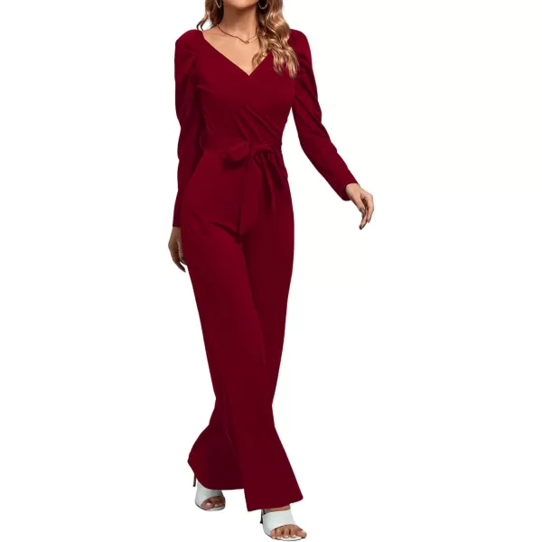 LYANER Women's One Piece Outfit Long Sleeve Wrap V Neck Blazer Jumpsuit Long Romper