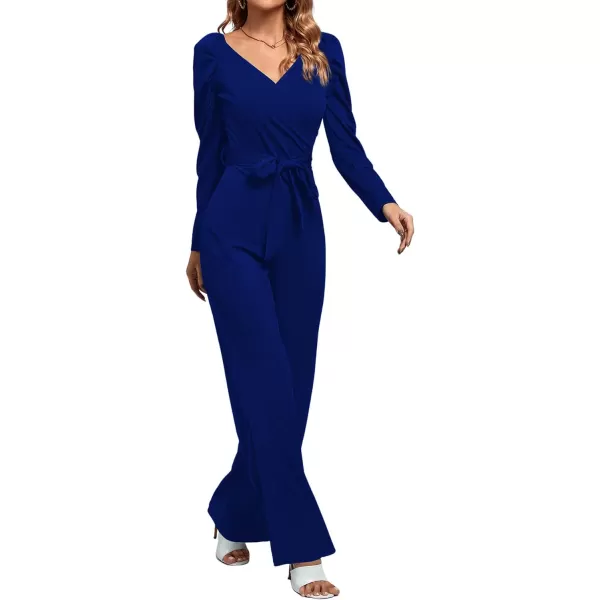 LYANER Women's One Piece Outfit Long Sleeve Wrap V Neck Blazer Jumpsuit Long Romper
