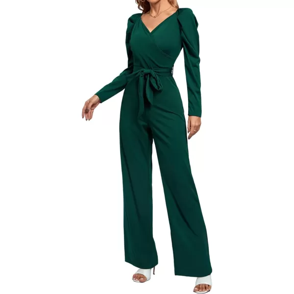 LYANER Women's One Piece Outfit Long Sleeve Wrap V Neck Blazer Jumpsuit Long Romper