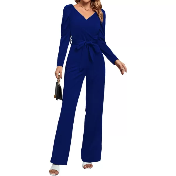 LYANER Women's One Piece Outfit Long Sleeve Wrap V Neck Blazer Jumpsuit Long Romper