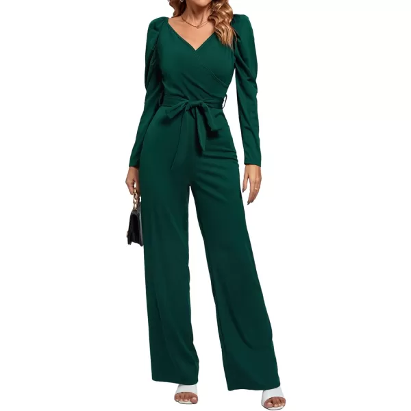 LYANER Women's One Piece Outfit Long Sleeve Wrap V Neck Blazer Jumpsuit Long Romper