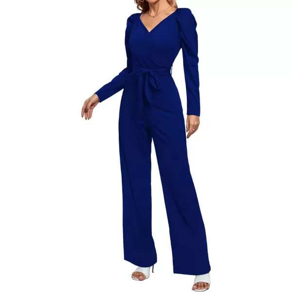 LYANER Women's One Piece Outfit Long Sleeve Wrap V Neck Blazer Jumpsuit Long Romper