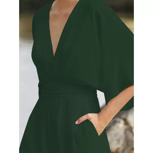 LYANER Women's One Pieces Outfit Deep V Neck Short Sleeve Wide Leg Pants Work Jumpsuit with Pockets