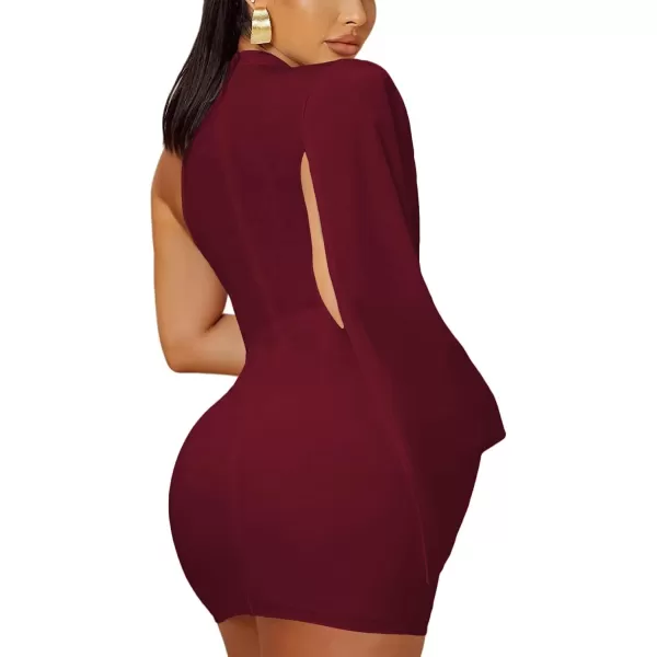 LYANER Women's One Shoulder Cloak Long Sleeve Bodycon Sexy Party Club Mini Dress
