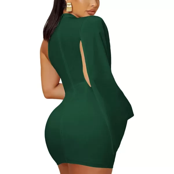LYANER Women's One Shoulder Cloak Long Sleeve Bodycon Sexy Party Club Mini Dress