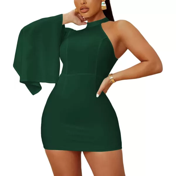 LYANER Women's One Shoulder Cloak Long Sleeve Bodycon Sexy Party Club Mini Dress