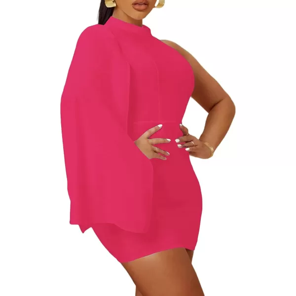 LYANER Women's One Shoulder Cloak Long Sleeve Bodycon Sexy Party Club Mini Dress