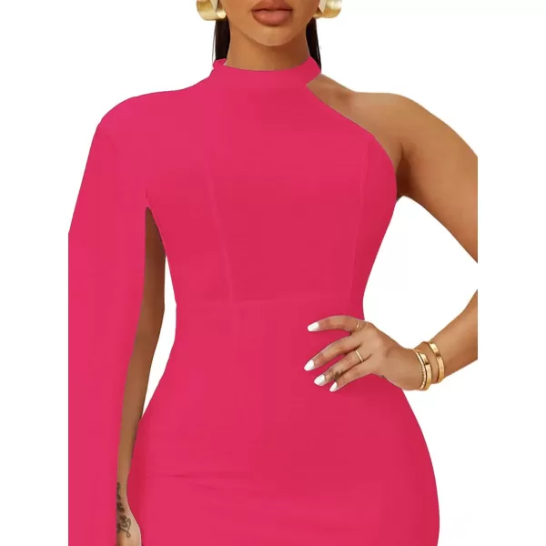 LYANER Women's One Shoulder Cloak Long Sleeve Bodycon Sexy Party Club Mini Dress