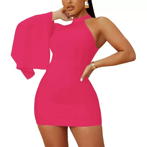 LYANER Women's One Shoulder Cloak Long Sleeve Bodycon Sexy Party Club Mini Dress
