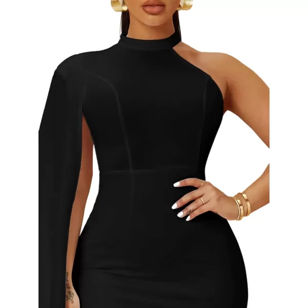 LYANER Women's One Shoulder Cloak Long Sleeve Bodycon Sexy Party Club Mini Dress