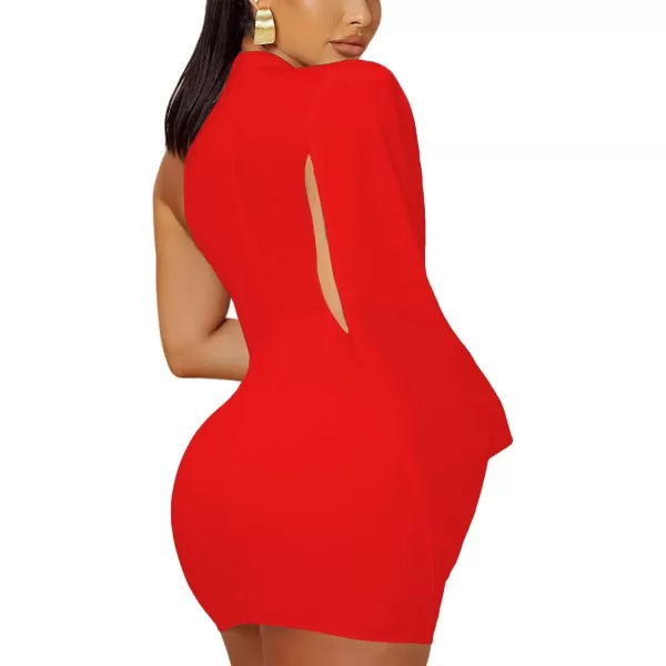 LYANER Women's One Shoulder Cloak Long Sleeve Bodycon Sexy Party Club Mini Dress