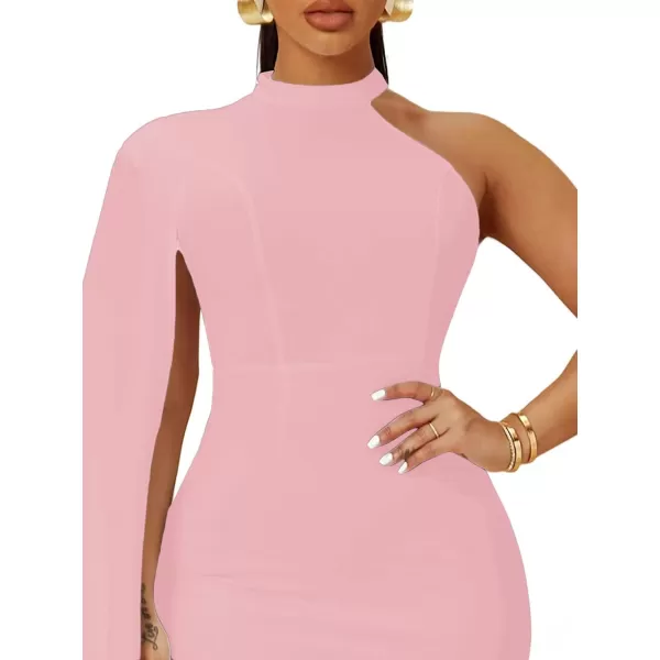 LYANER Women's One Shoulder Cloak Long Sleeve Bodycon Sexy Party Club Mini Dress